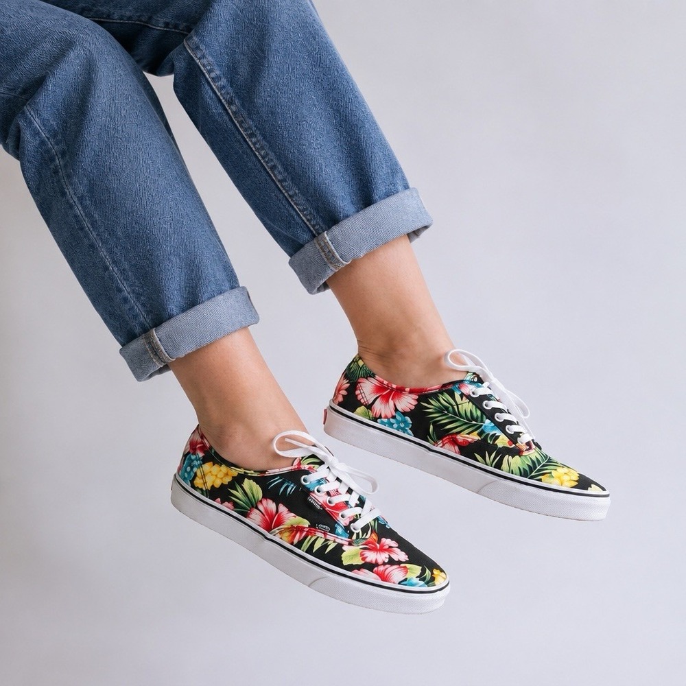 VANS Authentic Floral Hawaiian Tie Sneakers Black VN000ZUKFFZ Mens 6 Womens 7.5